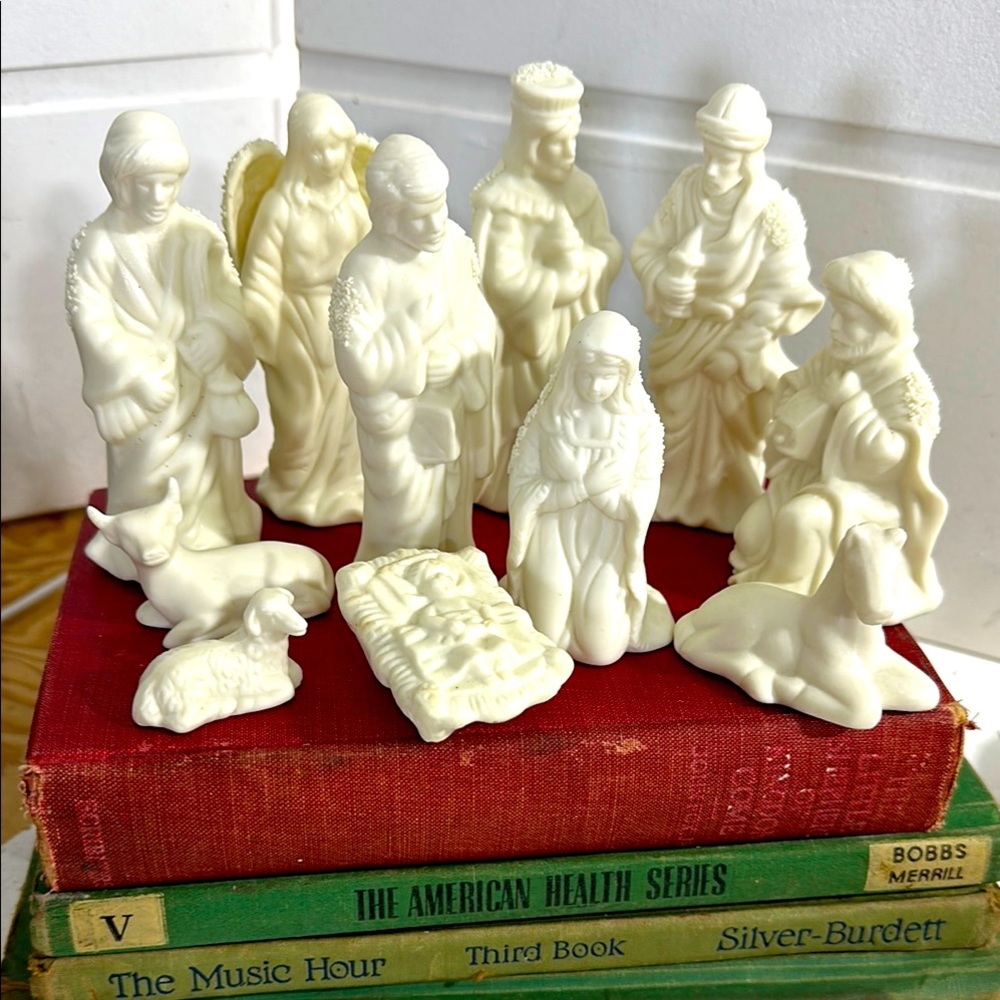 Vintage small bisque White Nativity Figurine Set